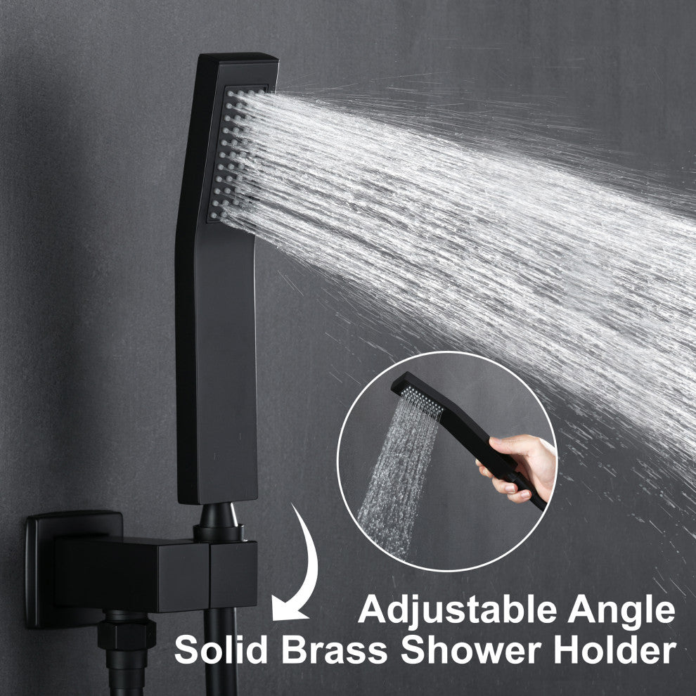 Wellfor Shower Faucet with Rain Shower Head, Handheld Shower and Valve, Black, 10" Shower Head