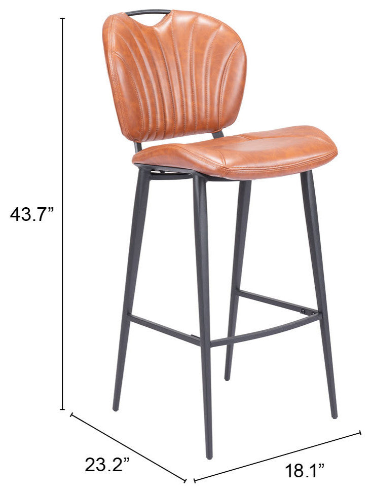 Bar Stool Chair Barstool, Faux Vinyl Leather, Steel, Vintage Brown, Black, Cafe