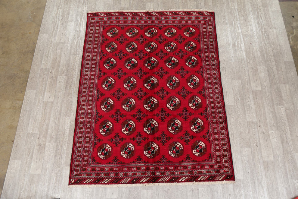 Balouch Oriental Traditional Afghan Hand-Knotted Area Rug, Red, 8'11"x6'10"