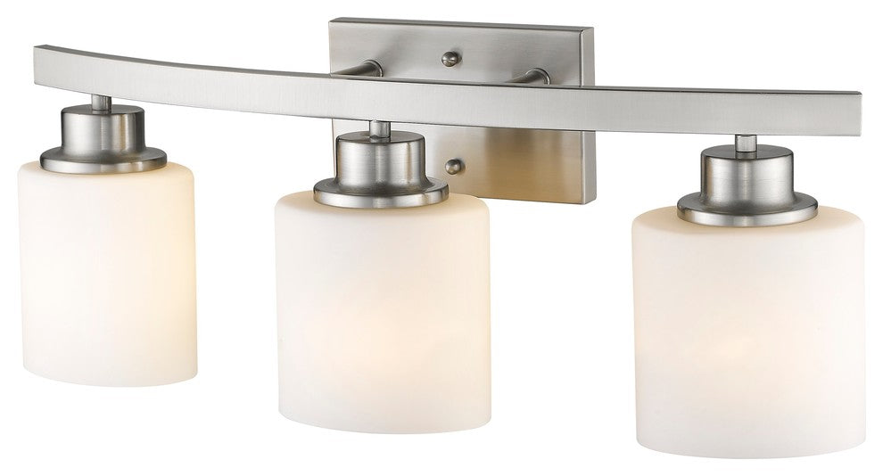 Aaliyah 3-Light Brushed Nickel Bath Vanity-Light Opal White Glass 23"