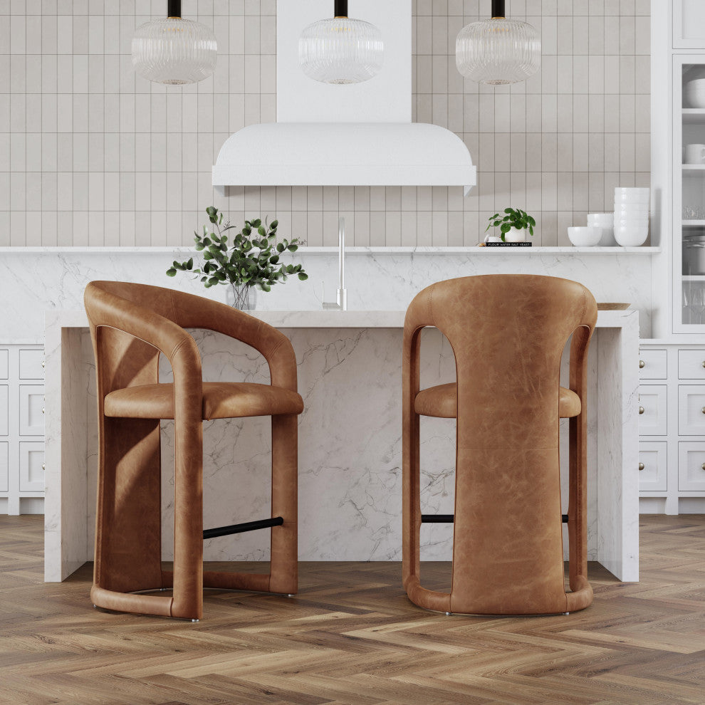 Kosas Home Archie 26" Distressed Leather Counter Stool, Brown