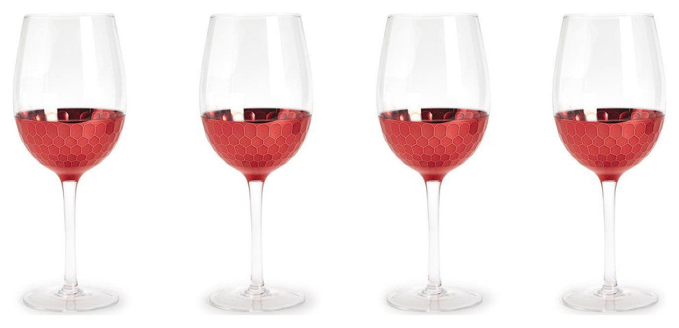 Two's Company Red Hot Set of 4 Faceted Wine Glasses (16 oz each)