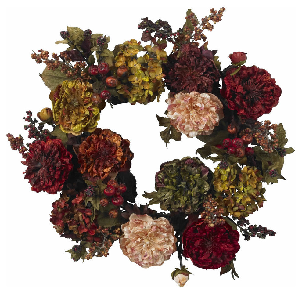 22" Autumn Hydrangea Peony Wreath
