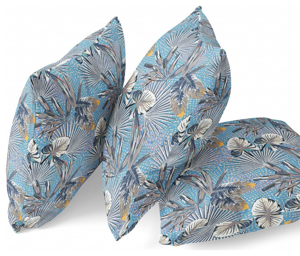 26" Gray Blue Tropical Indoor Outdoor Throw Pillow