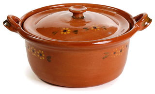 Ancient Cookware, Mexican Clay Lidded Cazuela Pot, 10.5x13x6.5