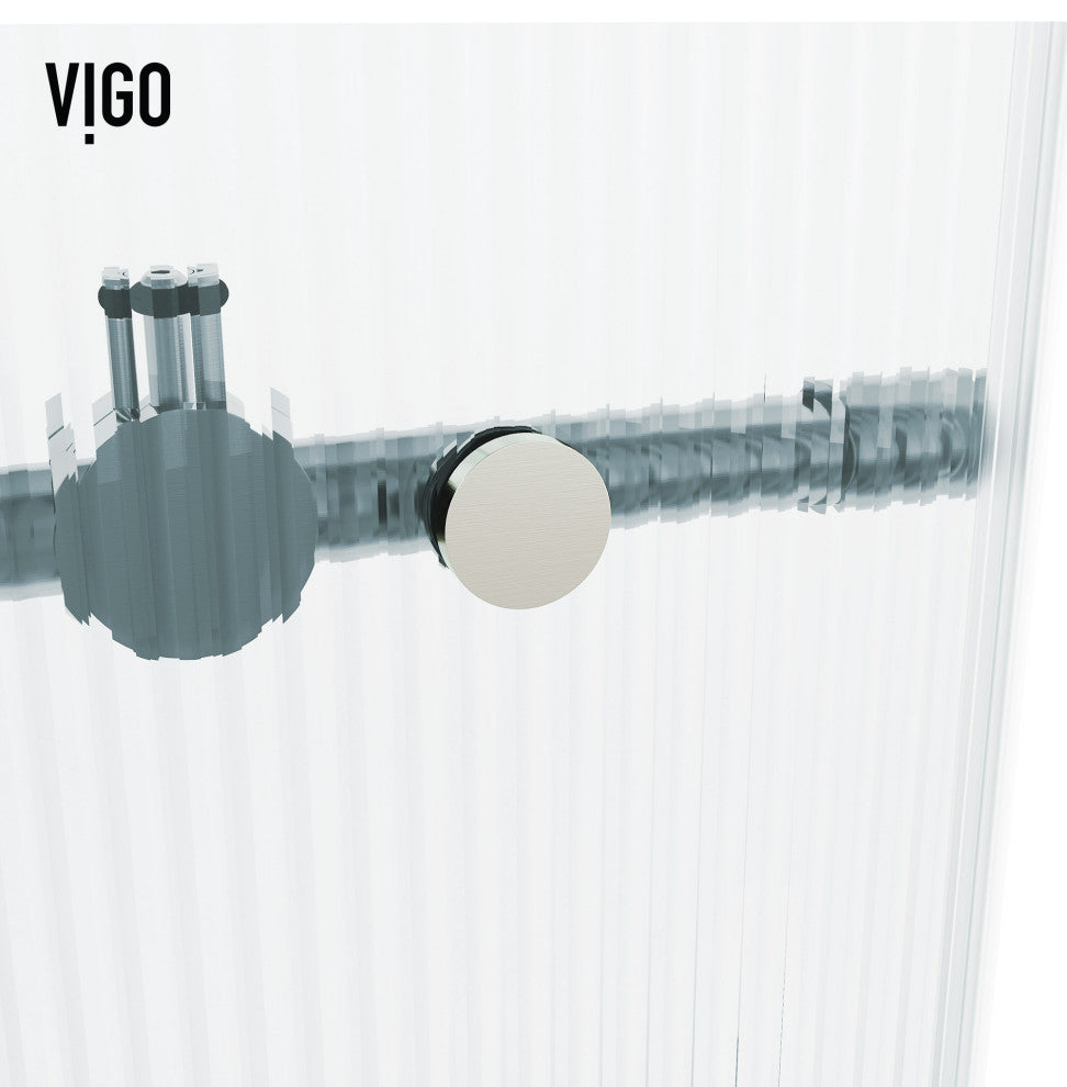 VIGO Elan 56" to 60" W x 66" H Frameless Sliding Tub Door, Stainless Steel, Fluted Glass, Left