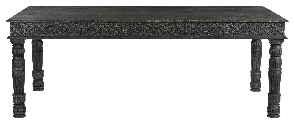 Wiley 9-piece Carved Solid Wood Dining Set, Black