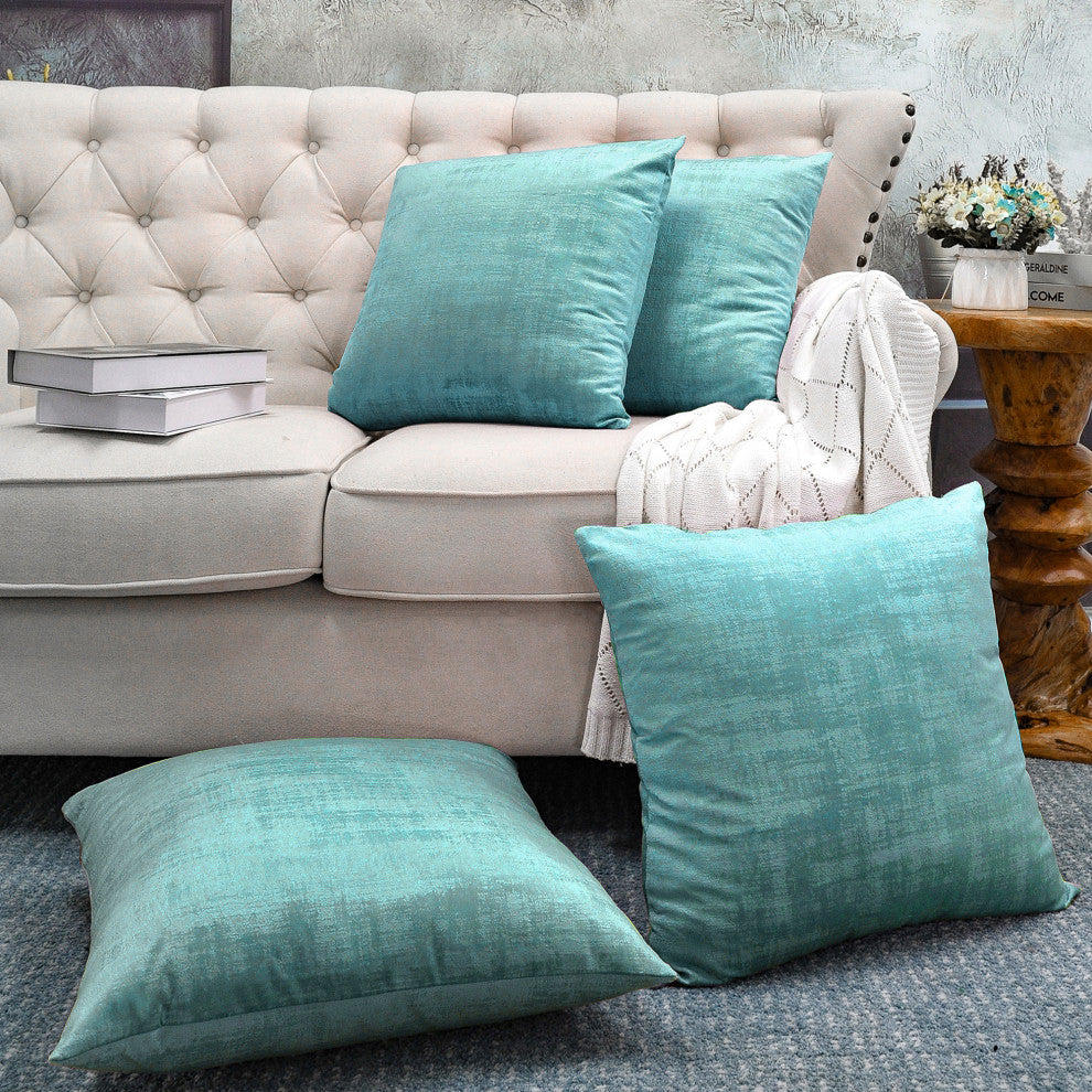 Serenta Textured Velvet Pillow Shell, Set of 4, North Sea