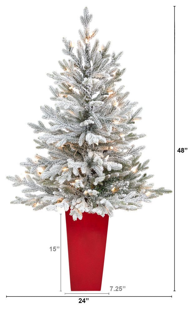 4' Flocked Fraser Fir Faux Xmas Tree W/200 Lights & 481 Bendable Branches