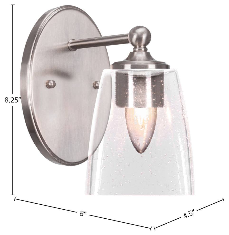 Capri 1-Light Wall Sconce, Brushed Nickel/Square Clear Bubble