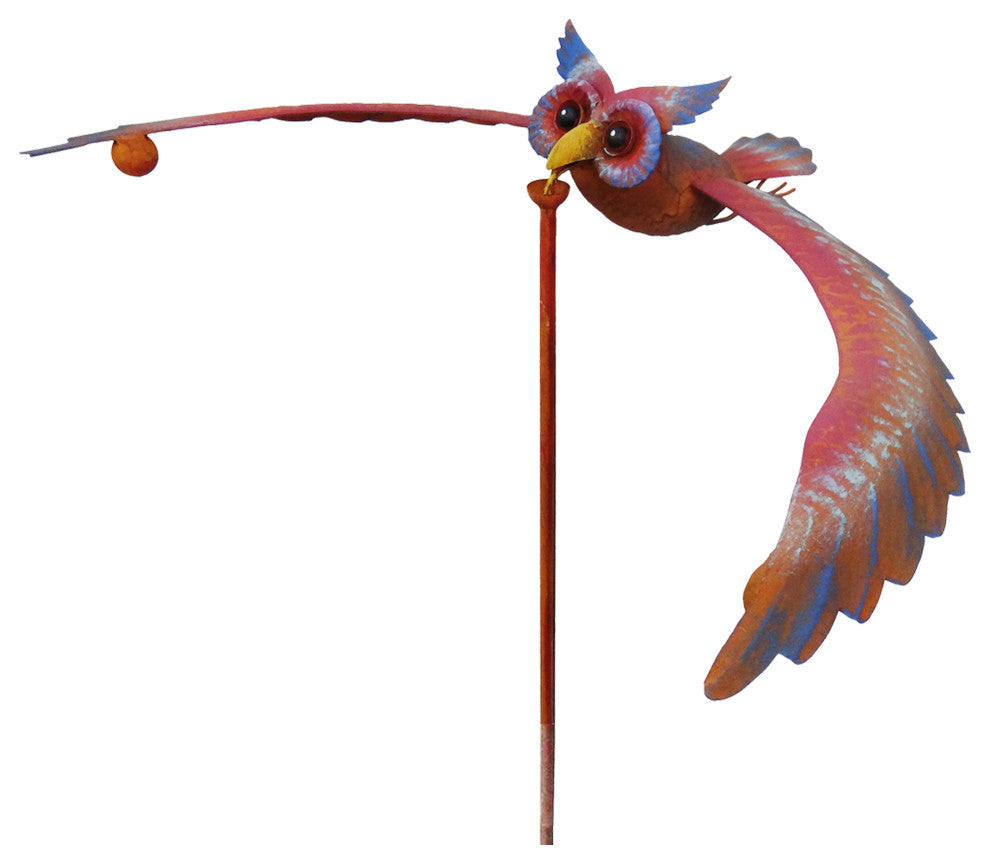 Rustic Metal Balancing Owl Garden Stake Outdoor Patio Yard Art