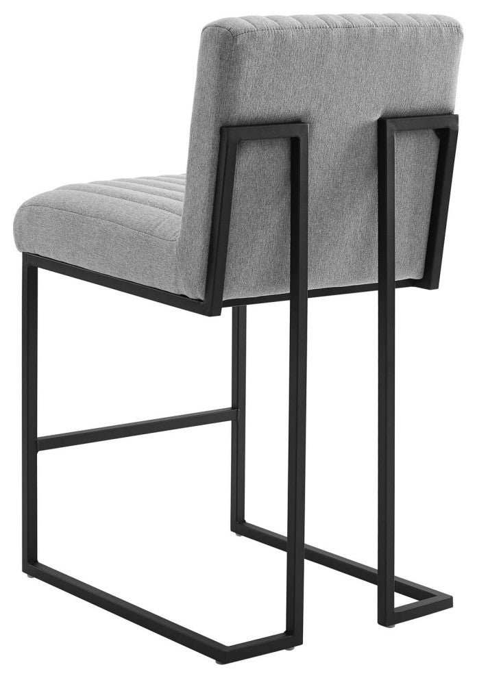 Tufted Counter Stool Chair, Fabric, Metal, Gray, Modern, Bar Pub Bistro
