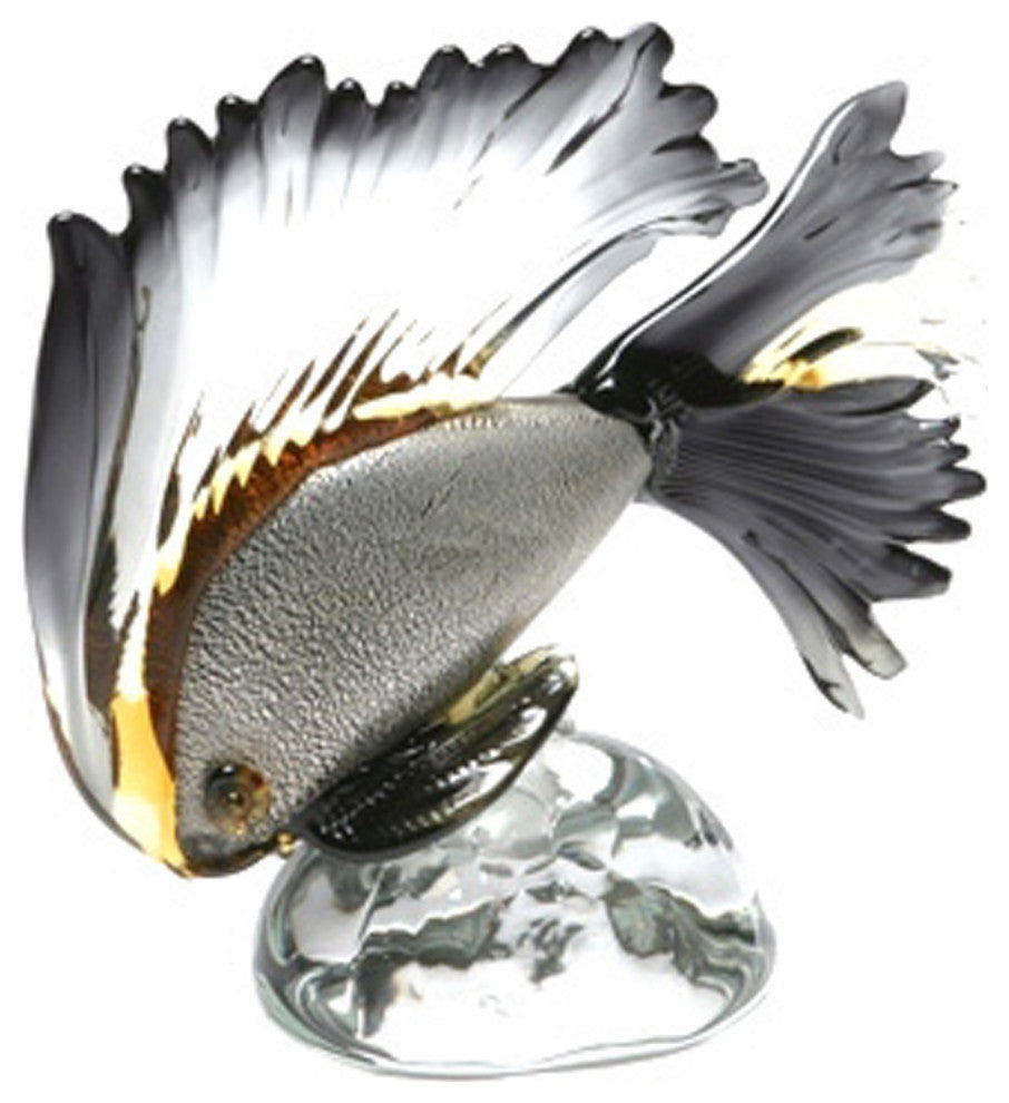 Murano Glass Tropical Fish, Amber Black