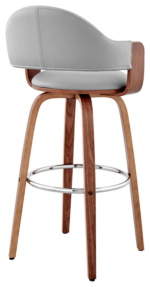 Daxton Faux Leather and Wood Bar Stool, Gray and Walnut, 30"