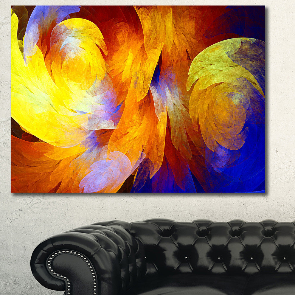 Yellow Fractal Abstract Pattern, Oversized Abstract Canvas Art Print, 60x40