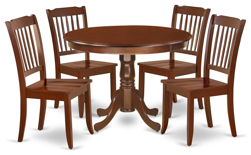 Hlda5-Mah-W 5Pc Round 42"Table And 4 Vertical Slatted Chairs