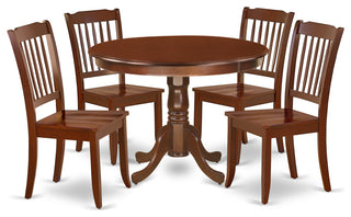 Hlda5-Mah-W 5Pc Round 42"Table And 4 Vertical Slatted Chairs