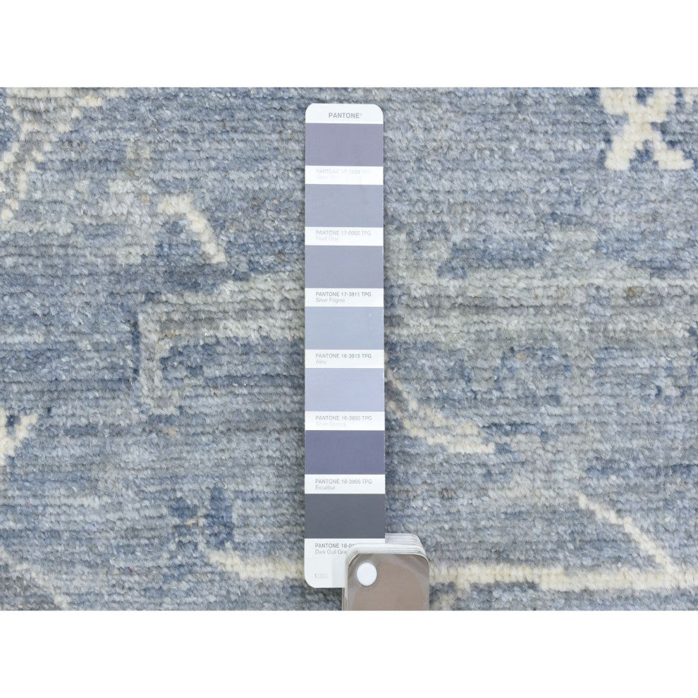Gray Afghan Angora Oushak Flowing Design Soft Wool Hand Knotted Rug, 8'0"x9'9"