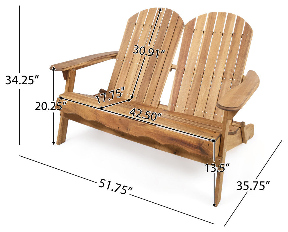 GDF Studio Vivian Outdoor Acacia Wood Adirondack Loveseat, Natural Stained