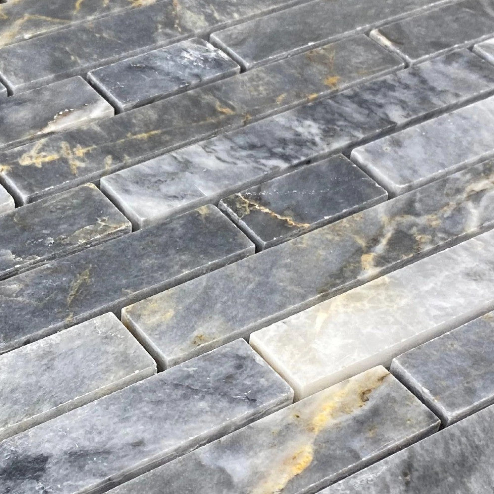 Luna Sky Marble Strip Liner on 12"x12" Mesh Mosaic Tile (10 sqft per box)