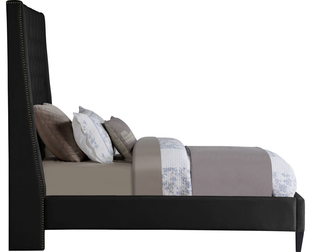 Fritz Velvet Upholstered Bed, Black, Twin