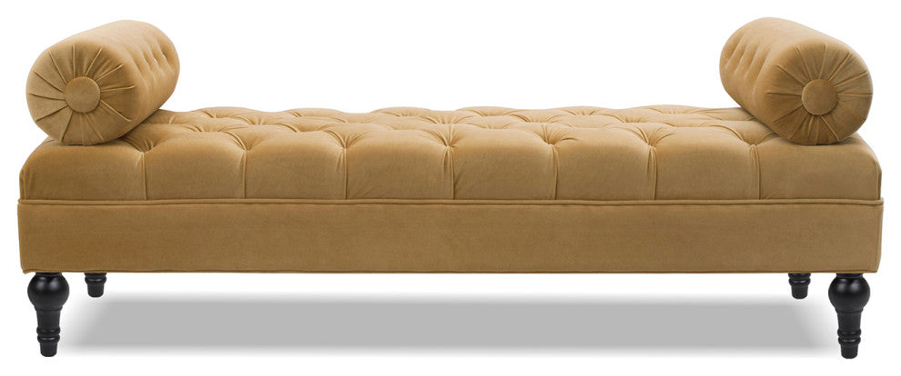 Lewis 60" Tufted Bolster Arm Entryway Bench, Gold Velvet