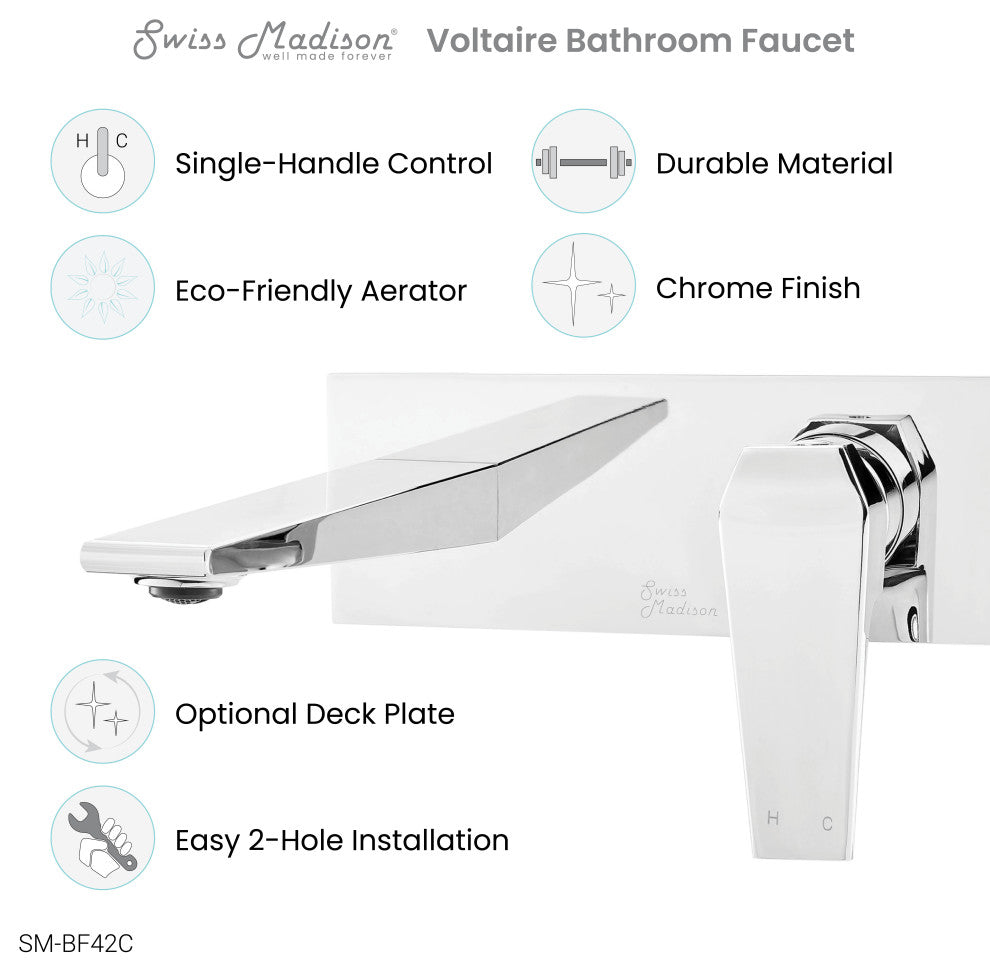 Voltaire Single-Handle, Wall-Mount, Bathroom Faucet, Chrome