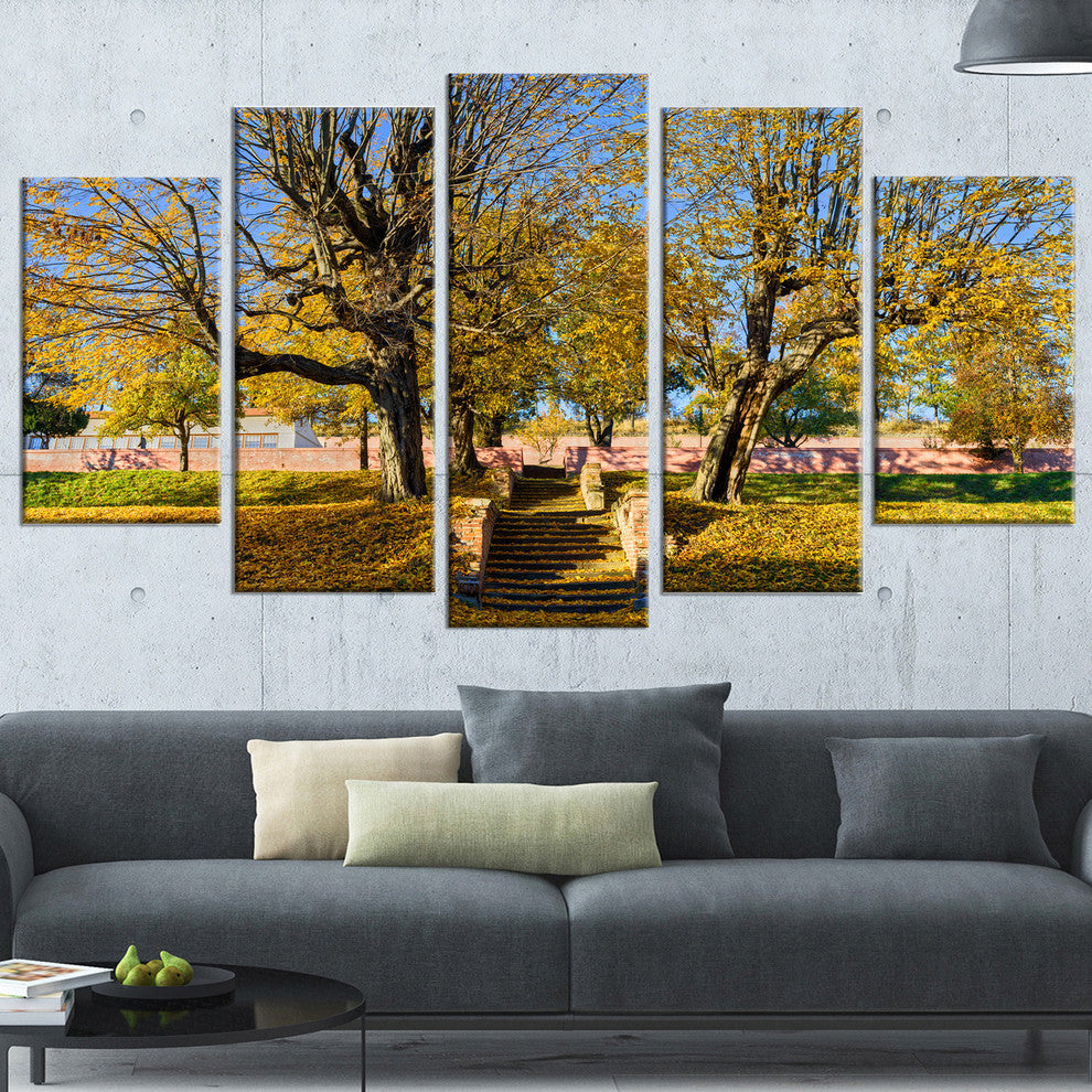 "Stone Stairs in Park in Fall" Landscape Wall Art, 60"x32", 5-Panels
