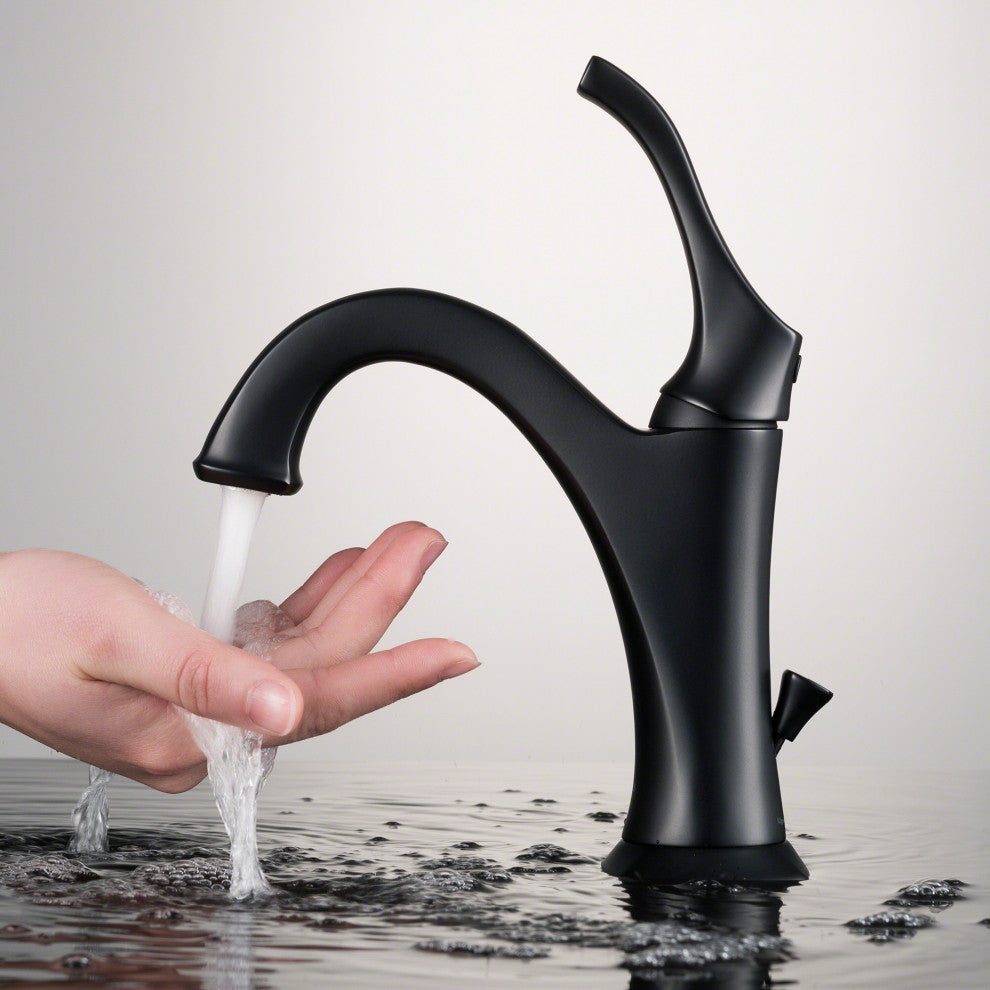 Kraus Arlo Single Handle Basin Faucet, Lift Rod Drain, Matte Black, Set of 2