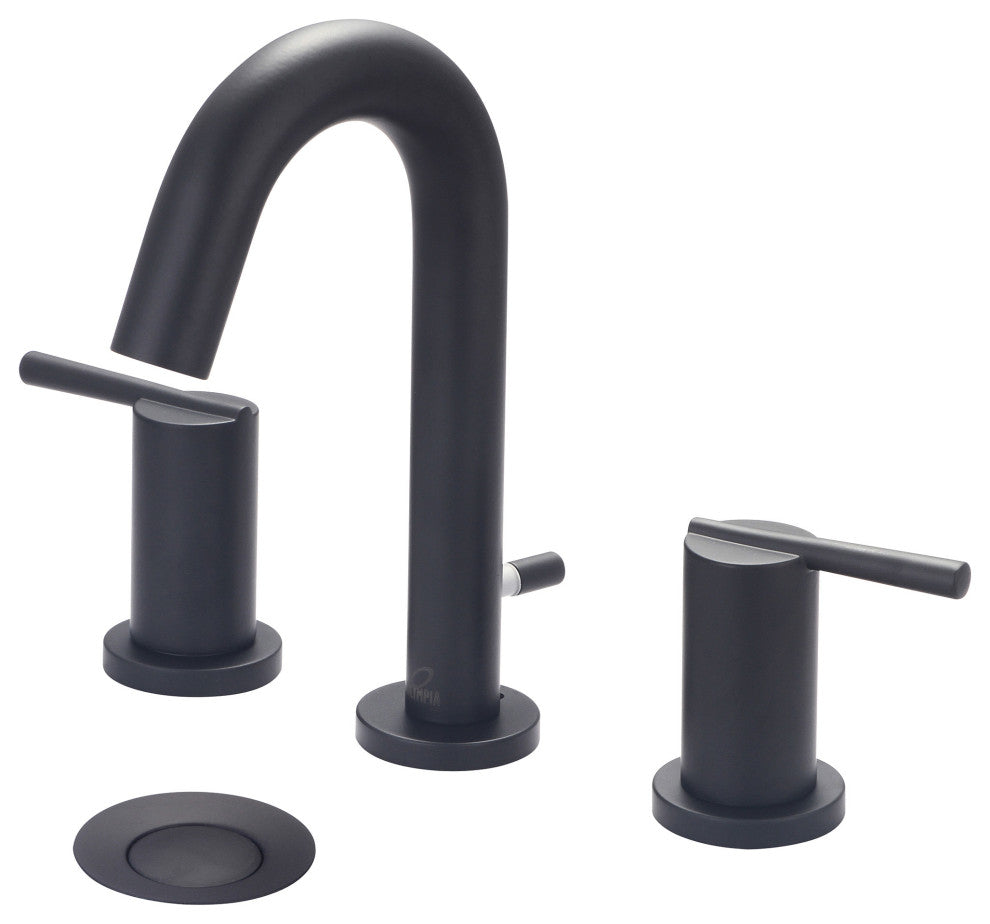 i2v Two Handle Widespread Bathroom Sink Faucet, Matte Black, Braass Pop-Up Drain
