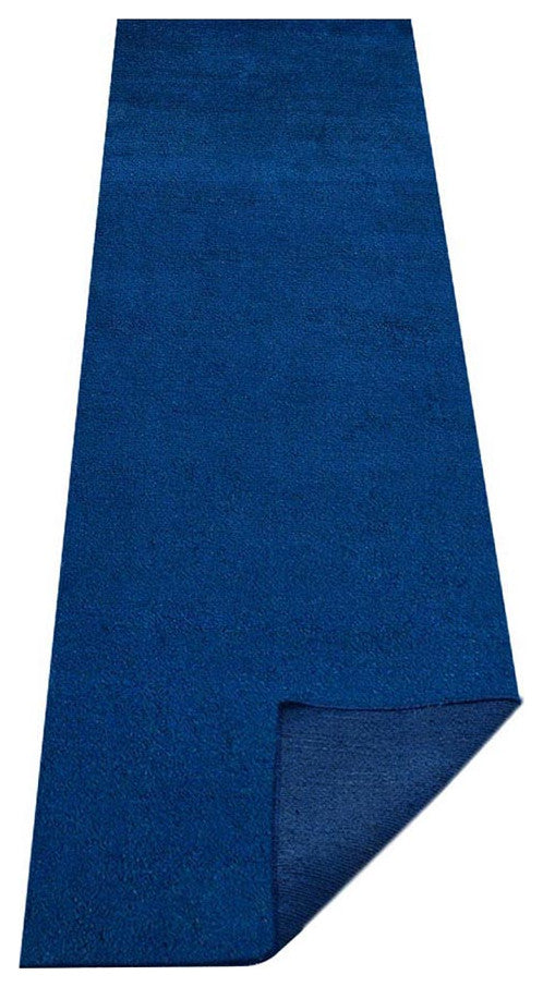 Hand Knotted Loom Silk Mix Area Rug Solid Dark Blue