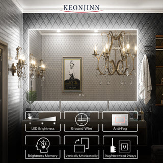 Backlit LED Mirror for Bathroom, Anti-Fog Dimmable, Silver, 60x40