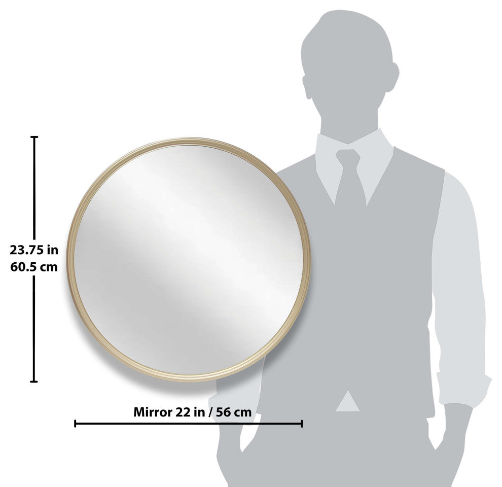 Deep Frame Metal Wall Mirror, 24" Diameter, Gold
