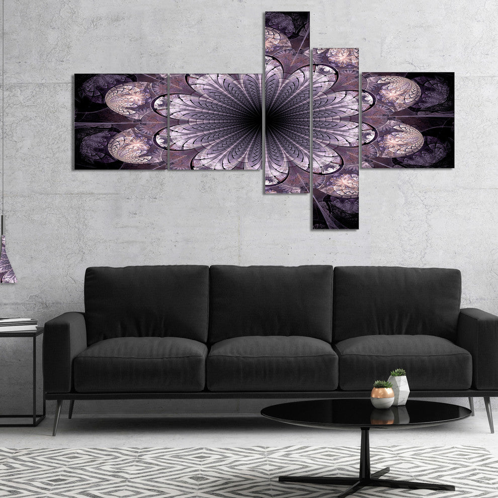 Dark Pink Fractal Flower Pattern, Abstract Canvas Art Print, 60"x32", 5 panels
