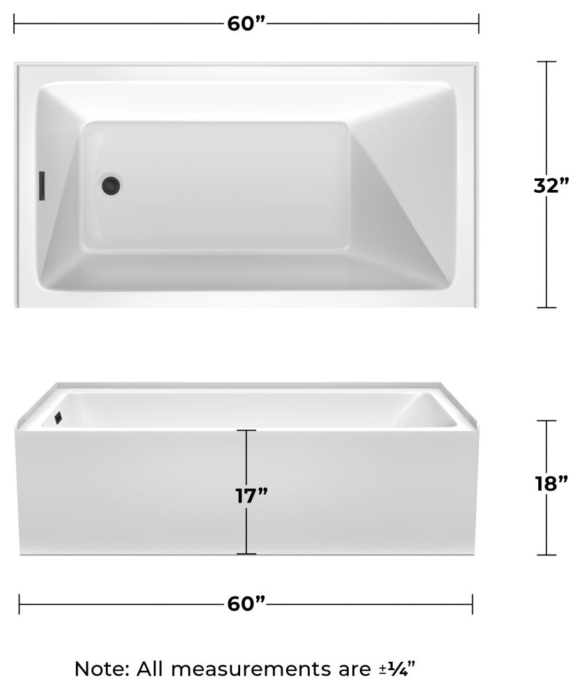 Grayley 60x32x18" Alcove Bathtub With Left-Hand Drain and Trim, Matte Black