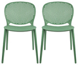 Stackable Plastic Armless Side Dining Chairs Fully Assembled Set of 2, Green