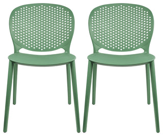 Stackable Plastic Armless Side Dining Chairs Fully Assembled Set of 2, Green
