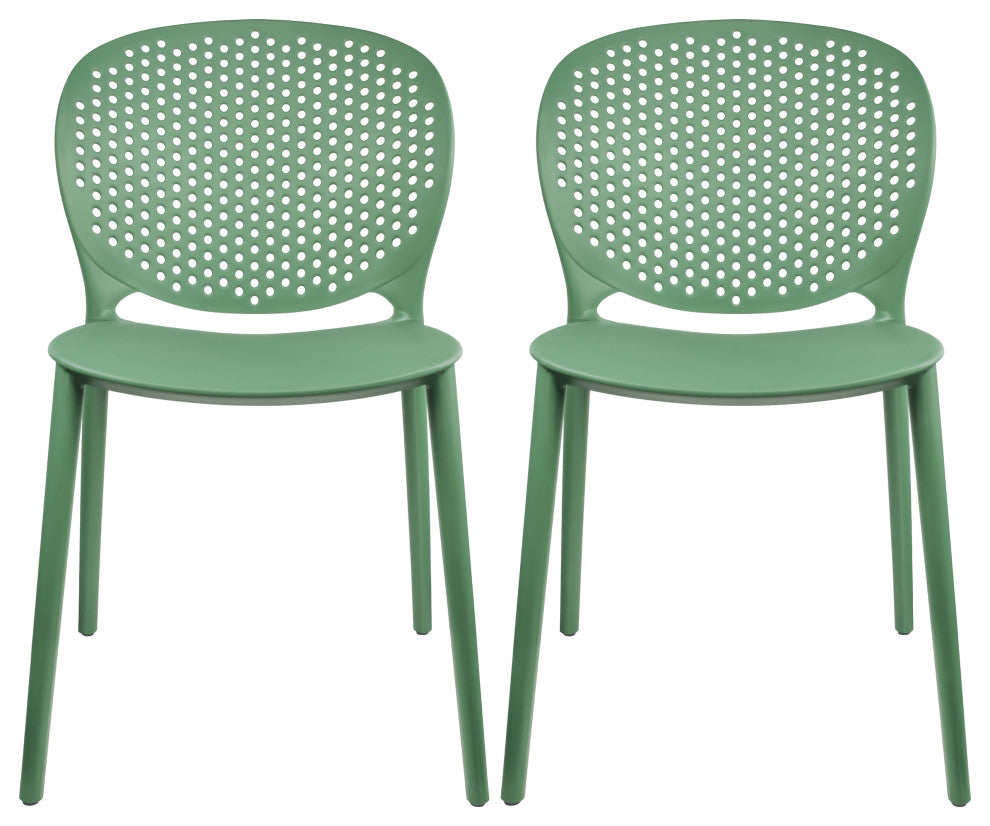 Stackable Plastic Armless Side Dining Chairs Fully Assembled Set of 2, Green