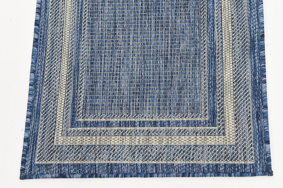 Unique Loom Blue Soft Border Outdoor 2' 0 x 6' 0 Runner Rug