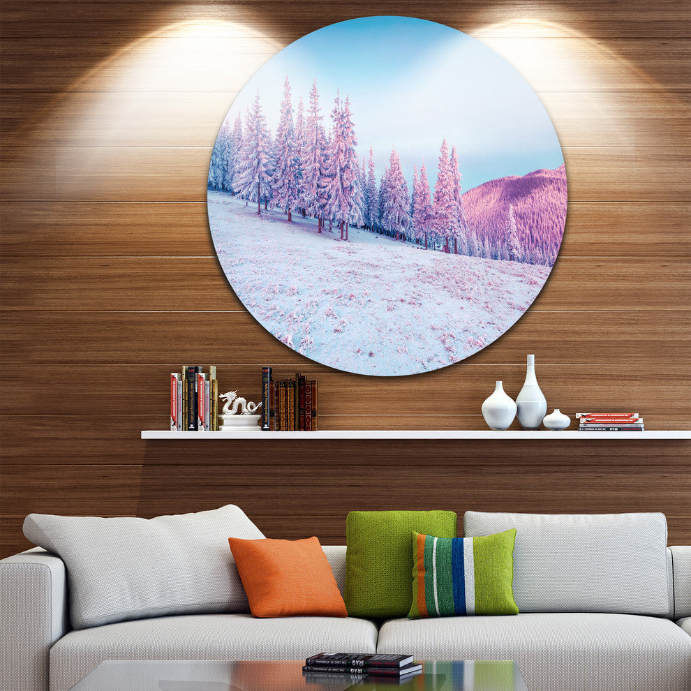 Winter Sunrise In Mountains, Landscape Photo Disc Metal Wall Art, 36"