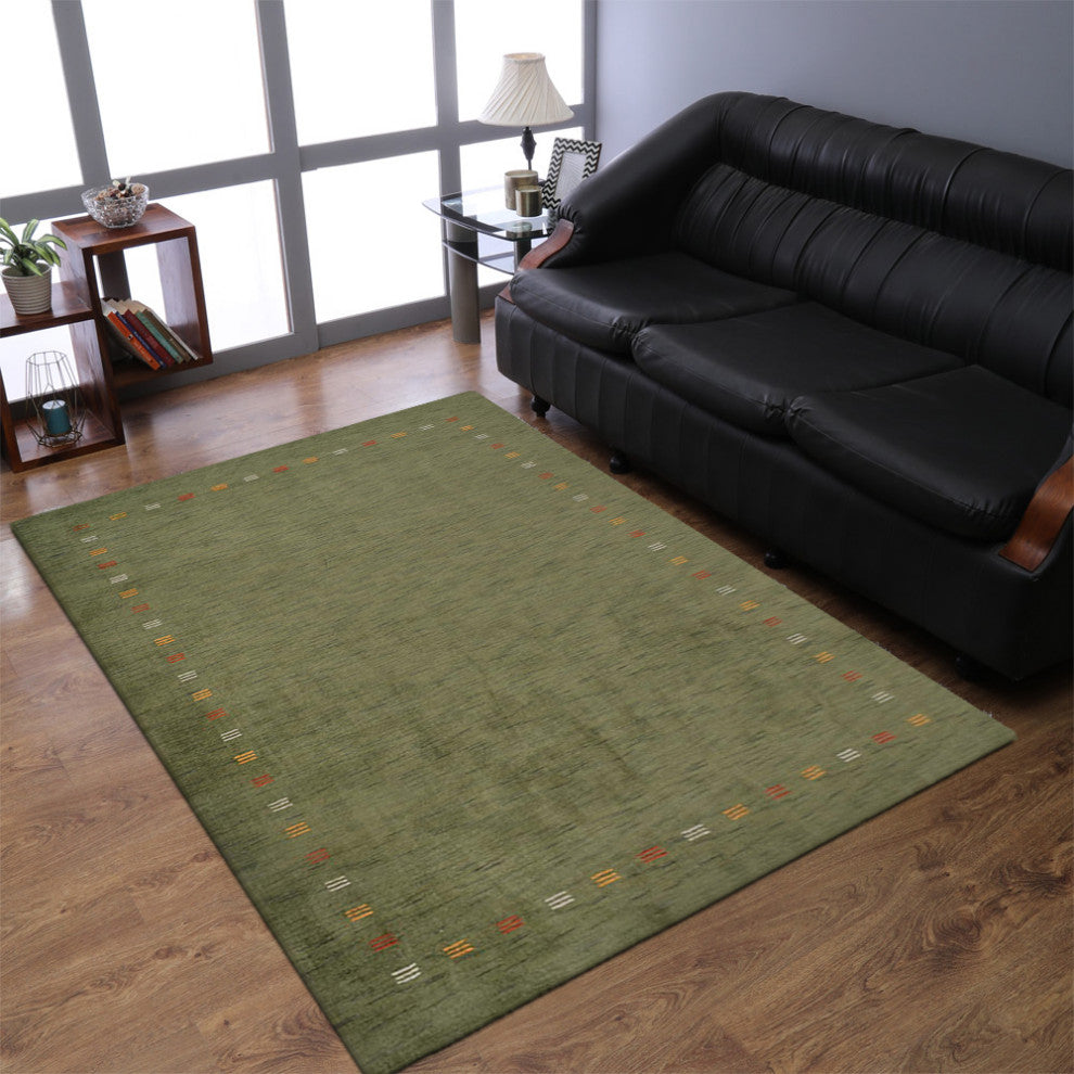 HAND KNOTTED LOOM WOOL ECO-FRIENDLY AREA RUGS - Rectangle, Green, Contemporary