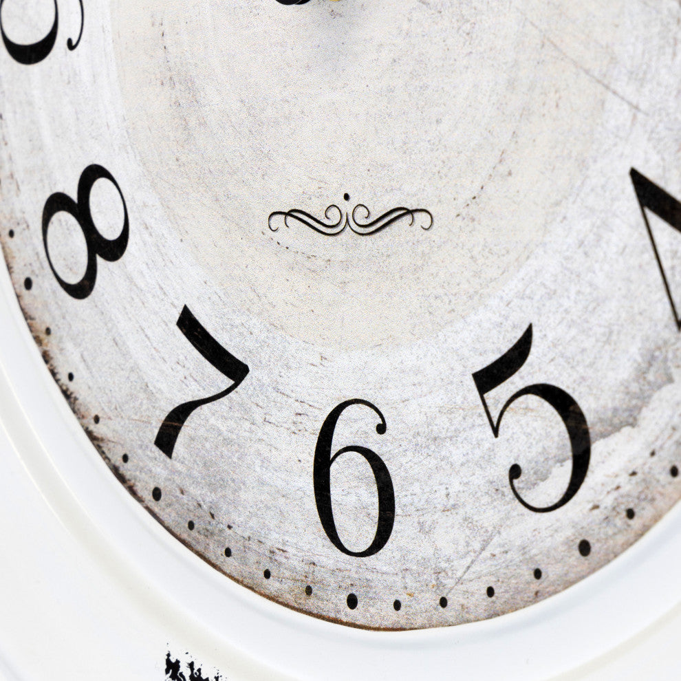 16" Circular Iron Wall Clock Distressed White Iron Frame