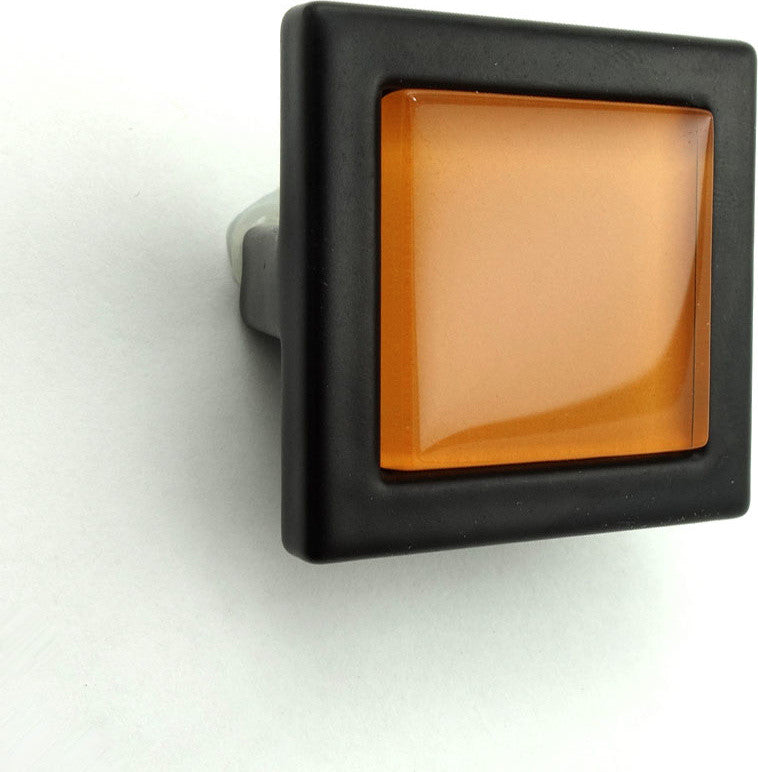 Persimmon Orange Crystal Glass Black Metal Square Manor Knob