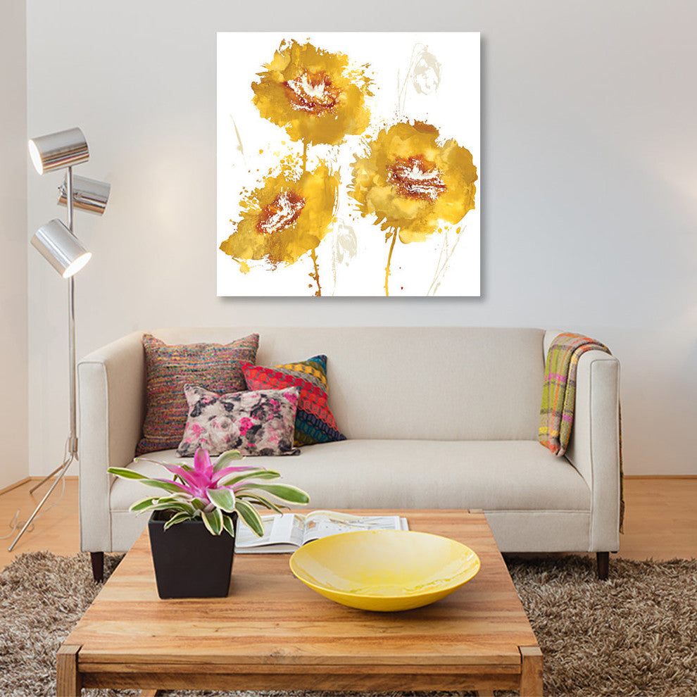 "Flower Burst Trio In Amber" by Vanessa Austin, Canvas Print, 12x12"