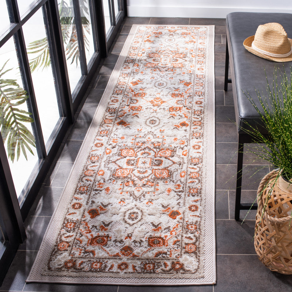 Safavieh Indoor-Outdoor Cabana Collection, CBN680 Rug, Beige/Orange, 2'2"x9'