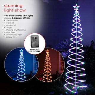 Spiral Multi-Function Over 7 Feet Tall Christmas Tree with Multicolor LED Lights