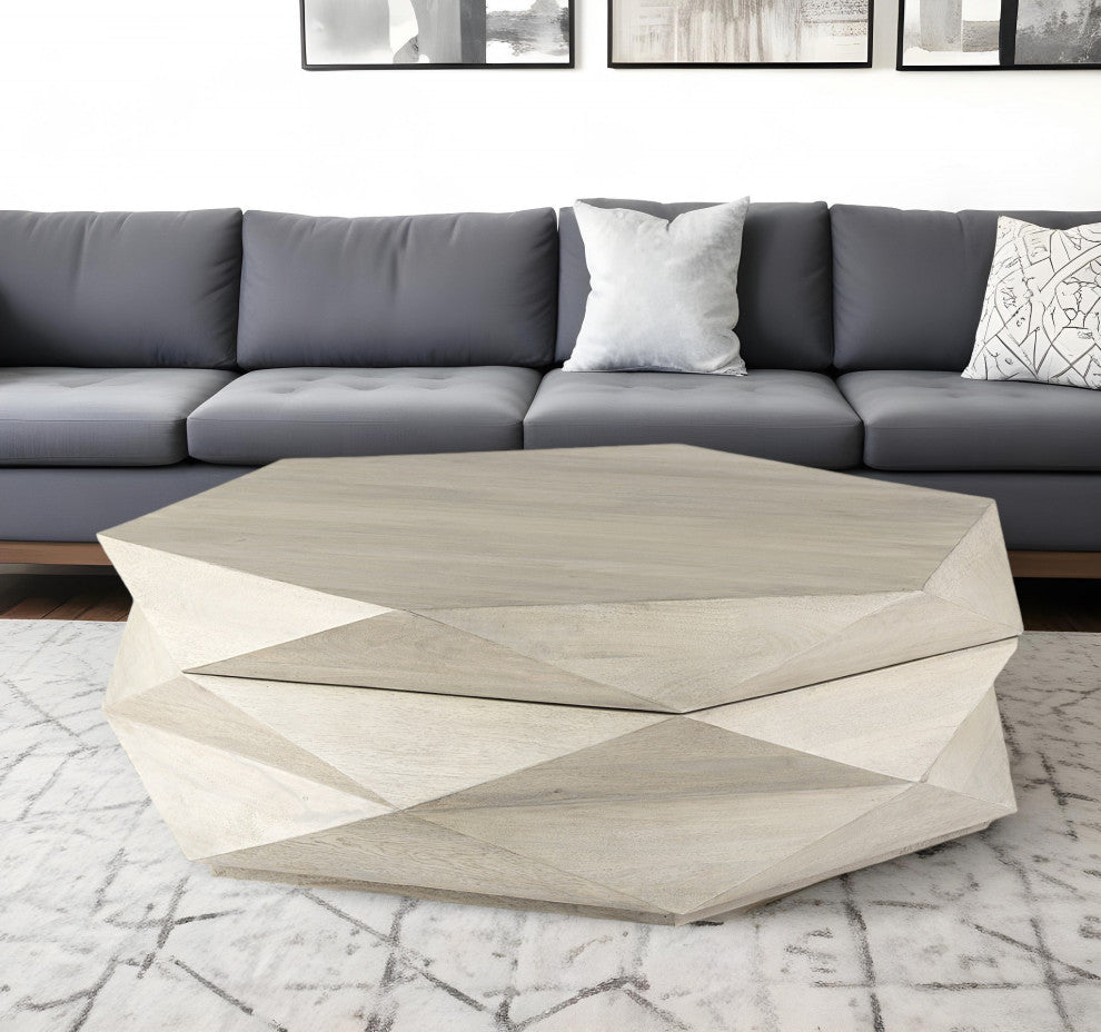 48" Natural Solid Wood Hexagonal Lift Top Coffee Table
