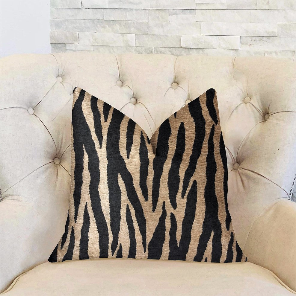 Zippy Zebra Black and Beige Luxury Throw Pillow, 12"x20"