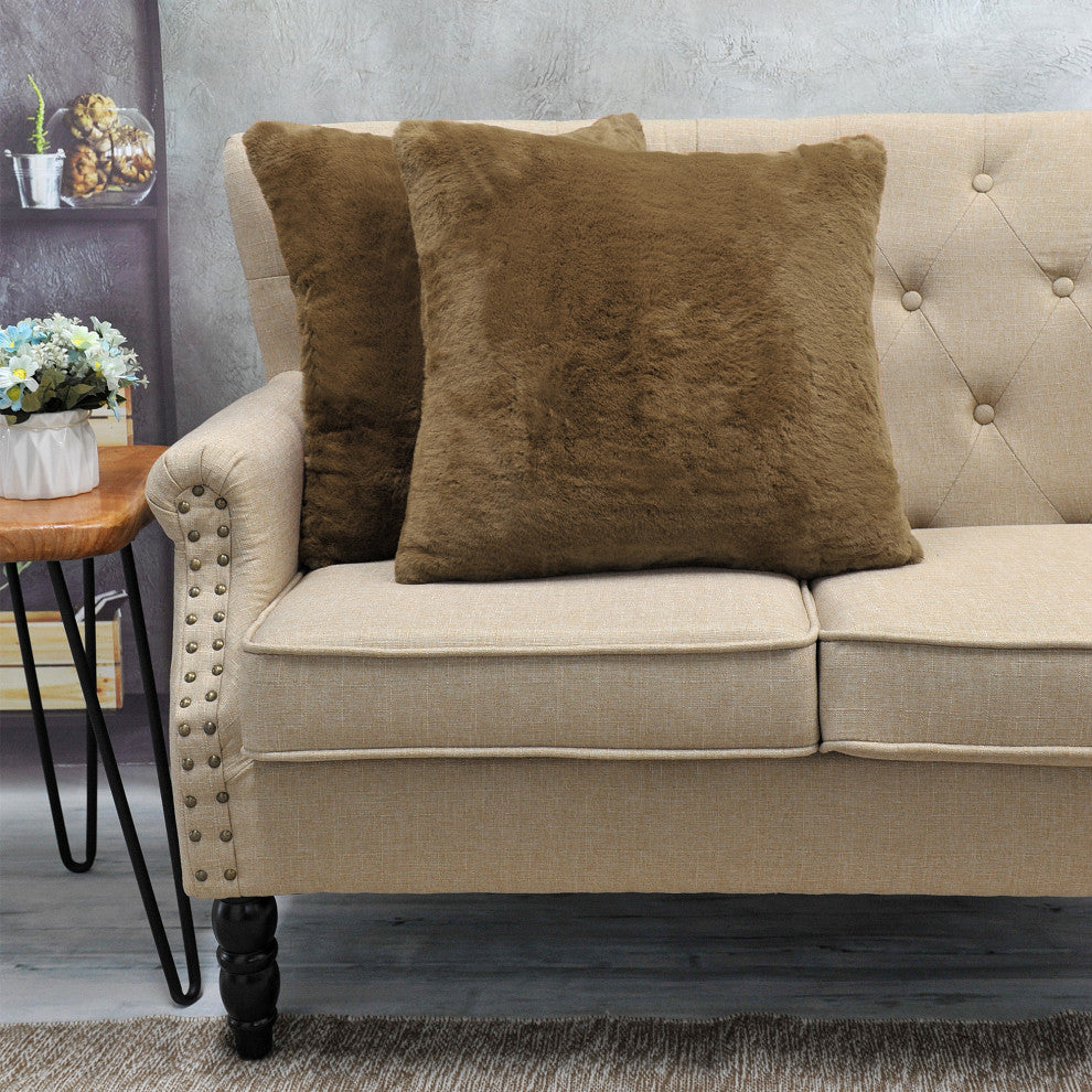 Solid Faux Fur Pillow Shell 2 Piece Set, Otter