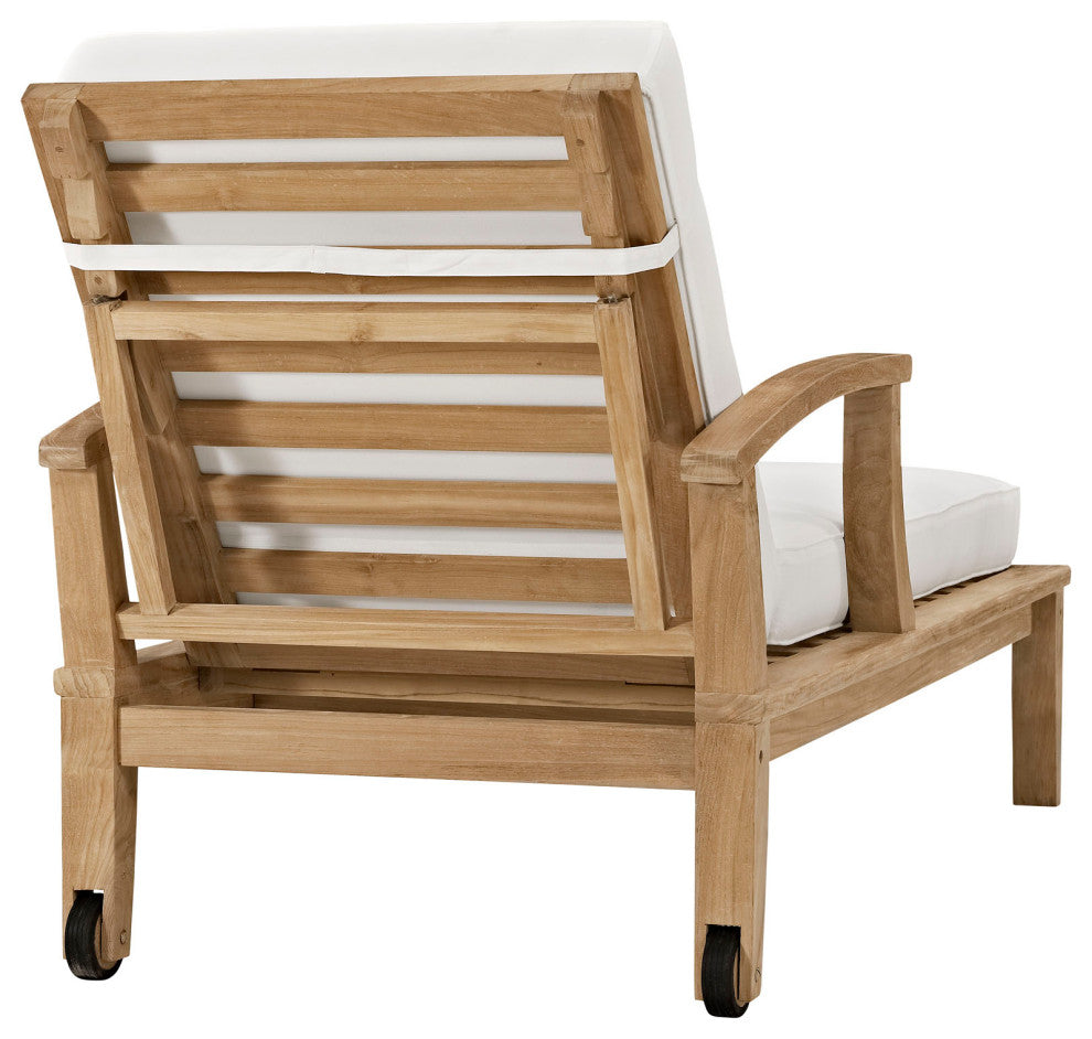 Modway Marina Outdoor Patio Teak Single Chaise, Natural White
